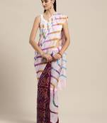 Geroo Jaipur White printed art silk saree with blouse