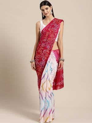 Red printed art silk saree with blouse 1