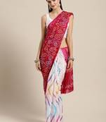 Red printed art silk saree with blouse