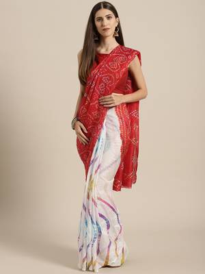 Red printed jacquard saree with blouse 1