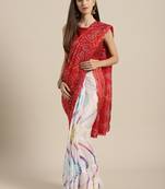 Red printed jacquard saree with blouse
