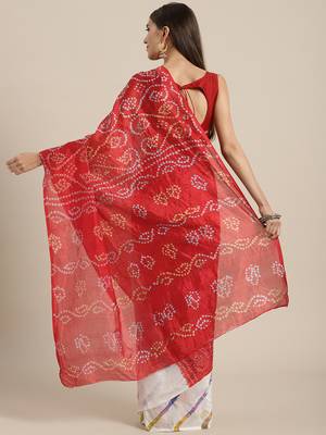 Red printed jacquard saree with blouse 2