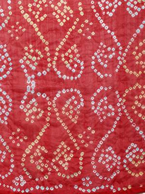 Red printed jacquard saree with blouse 4