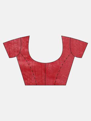 Red printed jacquard saree with blouse 5