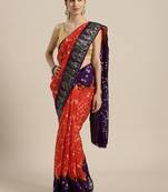 Orange printed jacquard saree with blouse
