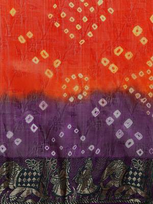 Orange printed jacquard saree with blouse 3