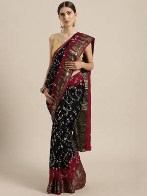 Black printed jacquard saree with blouse 1