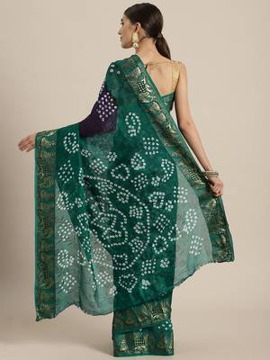 Geroo Jaipur Green printed jacquard saree with blouse 2