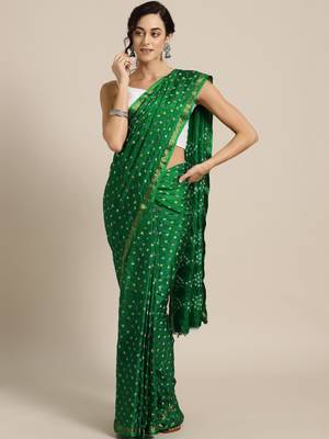 Green printed art silk saree with blouse 1