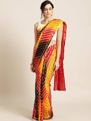 Multicolor printed art silk saree with blouse 1
