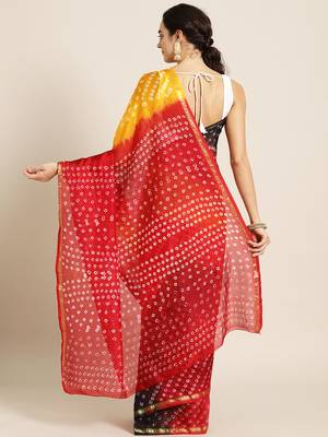 Multicolor printed art silk saree with blouse 2