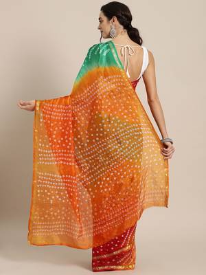 Geroo Jaipur Hand dyed Bandhani  saree with blouse 2