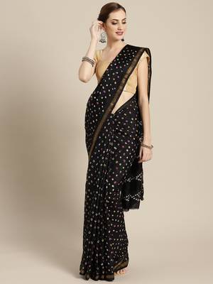   Black printed art silk saree with blouse 1