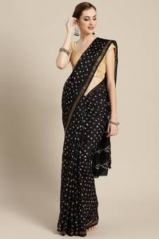   Black printed art silk saree with blouse