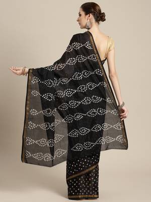   Black printed art silk saree with blouse 2