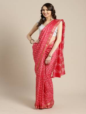 Geroo Jaipur Pink printed art silk saree with blouse 1