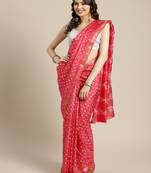 Geroo Jaipur Pink printed art silk saree with blouse