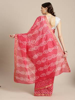 Geroo Jaipur Pink printed art silk saree with blouse 2