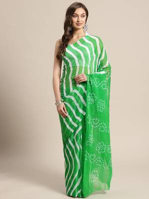 Geroo Jaipur Green printed chiffon saree with blouse 1
