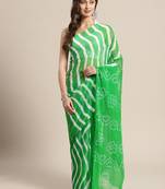 Geroo Jaipur Green printed chiffon saree with blouse