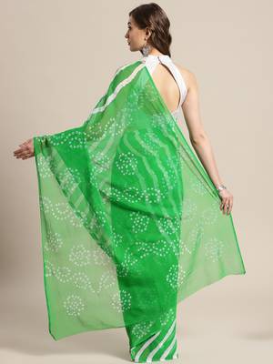 Geroo Jaipur Green printed chiffon saree with blouse 2