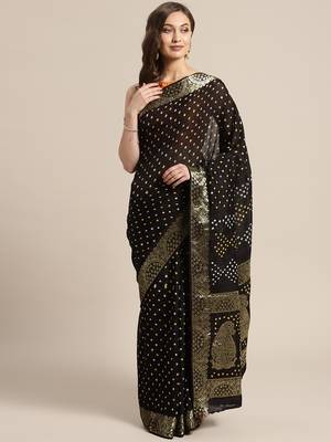 Black printed jacquard saree with blouse 1