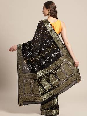 Black printed jacquard saree with blouse 2
