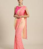 Pink embroidered chiffon saree with blouse