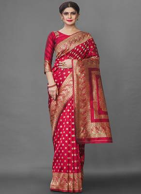 Red Color Goergeous  Banarasi Saree with Blouse Piece for Women 1