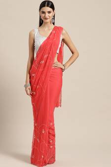 Pink plain chiffon saree with blouse