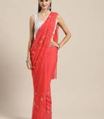 Pink plain chiffon saree with blouse