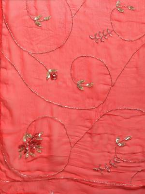 Pink plain chiffon saree with blouse 4