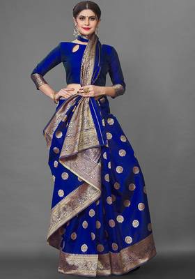 Dark Green Color Goergeous  Banarasi Saree with Blouse Piece for Women. 4