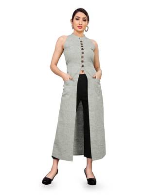 grey In cut sleeveless top - front button 1