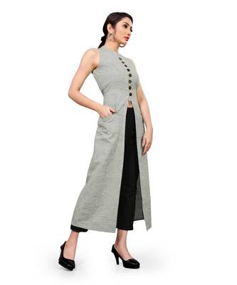 grey In cut sleeveless top - front button 2