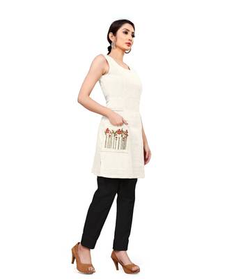 off white Embroidered Pocket Kurti 2