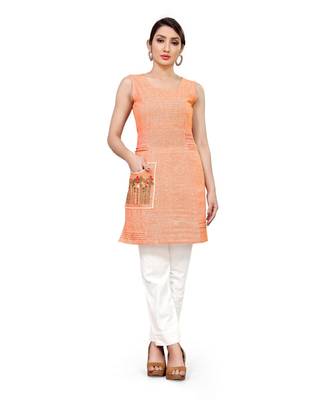peach Embroidered Pocket Kurti 1