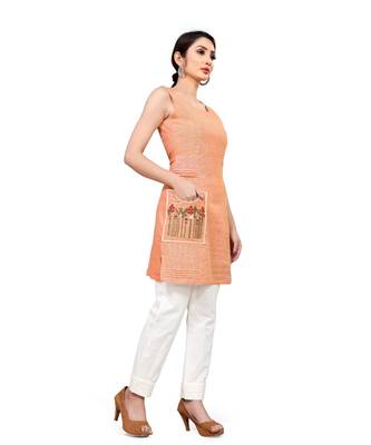 peach Embroidered Pocket Kurti 2