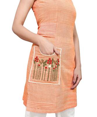 peach Embroidered Pocket Kurti 3