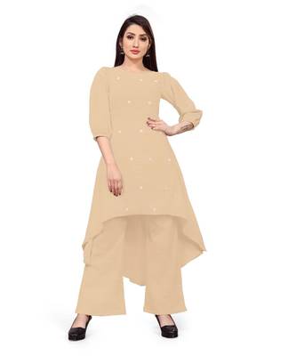 beige Floral Butta cascade kurta with A - Line Palaazo 1