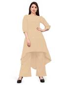 beige Floral Butta cascade kurta with A - Line Palaazo