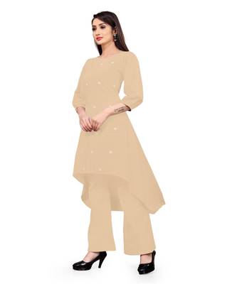 beige Floral Butta cascade kurta with A - Line Palaazo 2