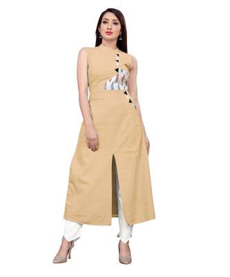 beige Kurta with abstract printed patch 1