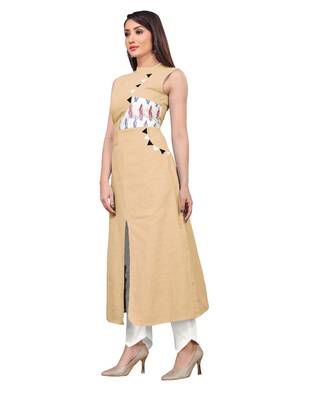 beige Kurta with abstract printed patch 2