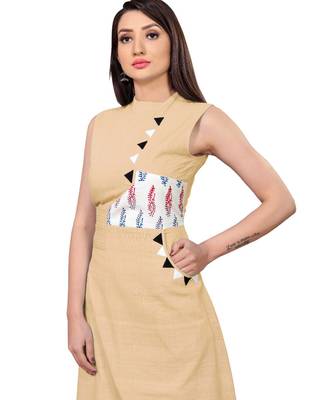 beige Kurta with abstract printed patch 3