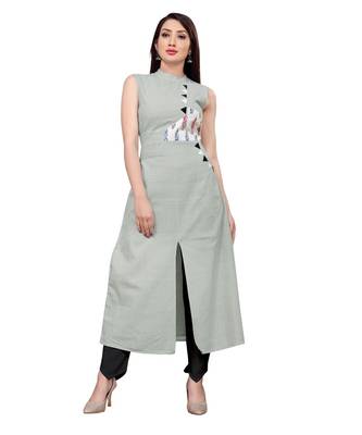 grey Kurta with abstract printed patch 1