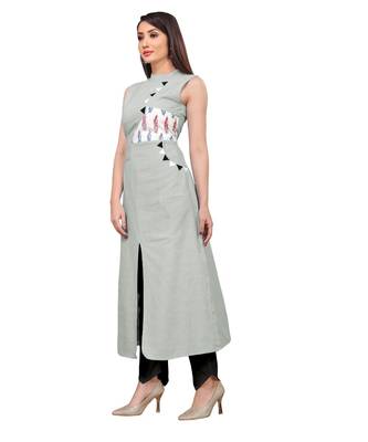 grey Kurta with abstract printed patch 2