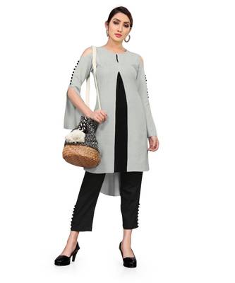 grey Cold Shoulder - centre pleat kurta 1