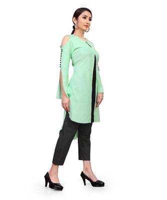 green Cold Shoulder - centre pleat kurta 2