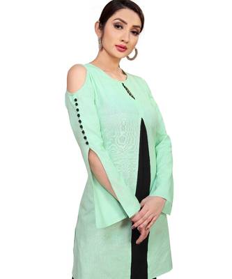green Cold Shoulder - centre pleat kurta 3